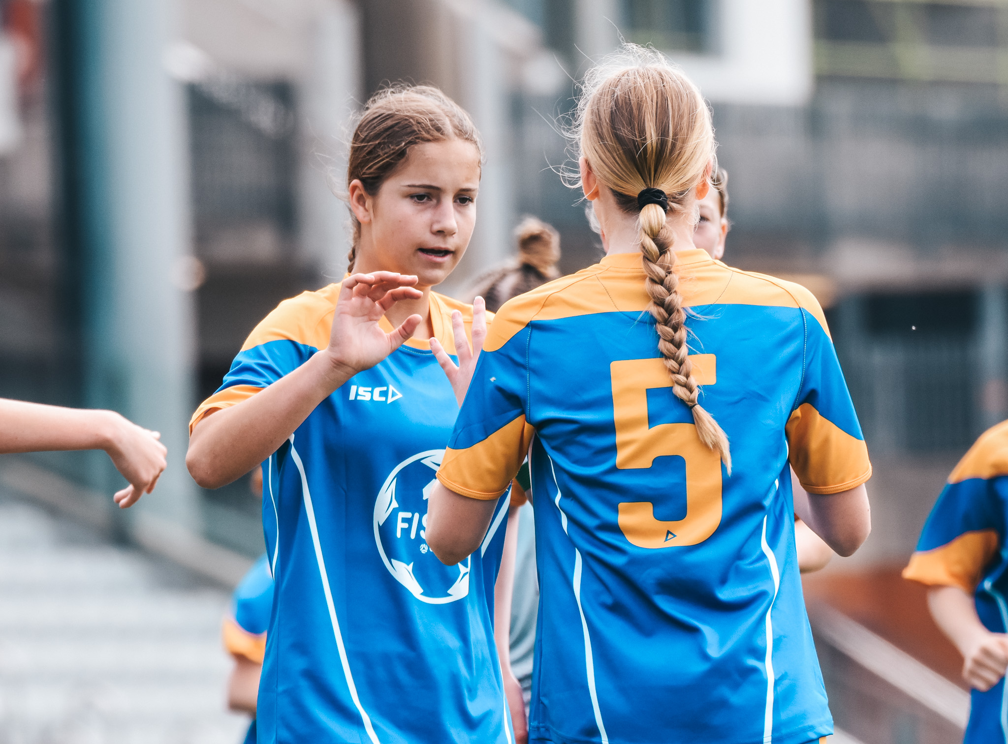 Capital Football celebrate a goal against Queensland Silver during the National Youth Championships 2023 Girls' Tournament Day at WIN Stadium.