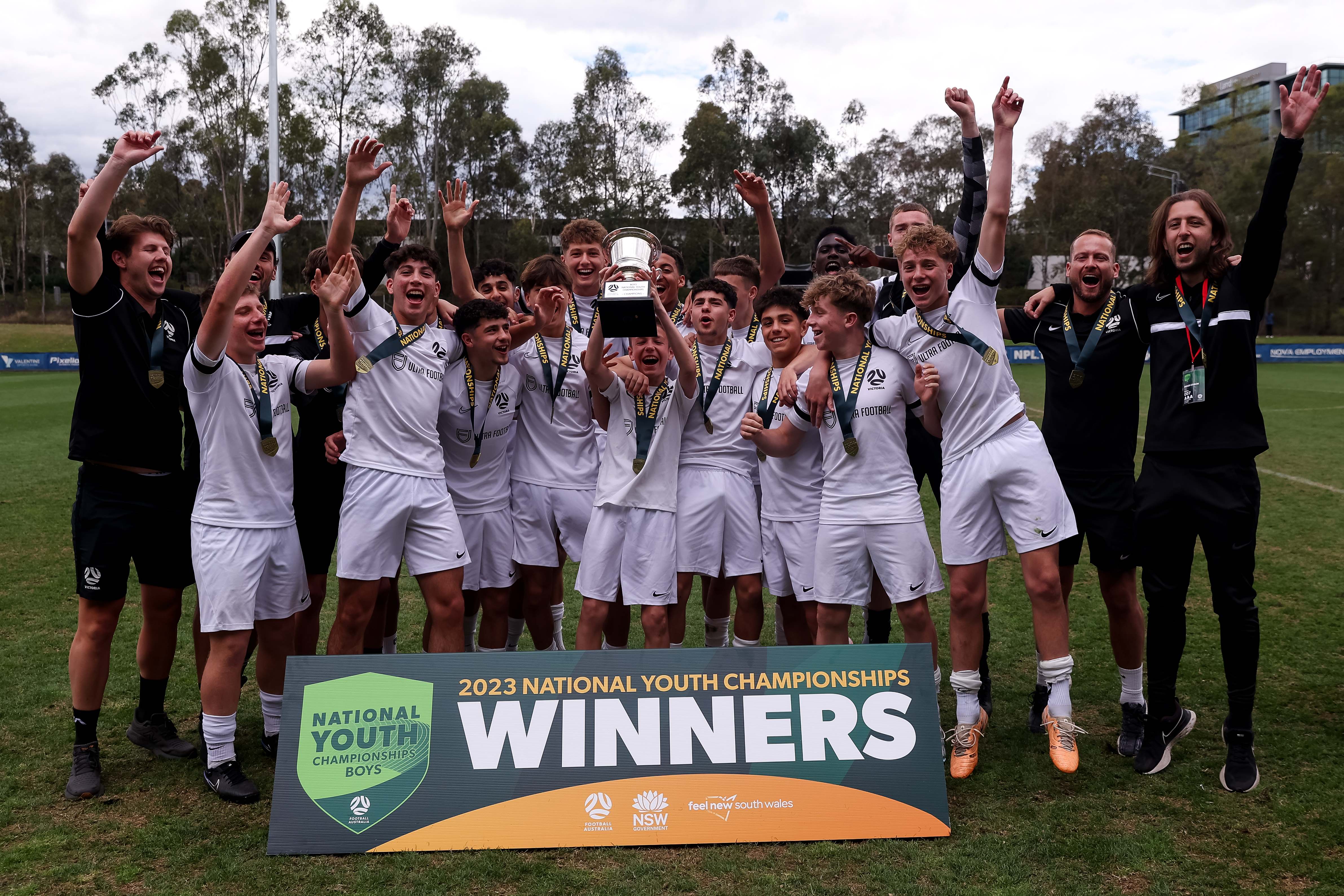 Victoria Blue celebrate after winning the Under 15 National Youth Championships Boys' Tournament 