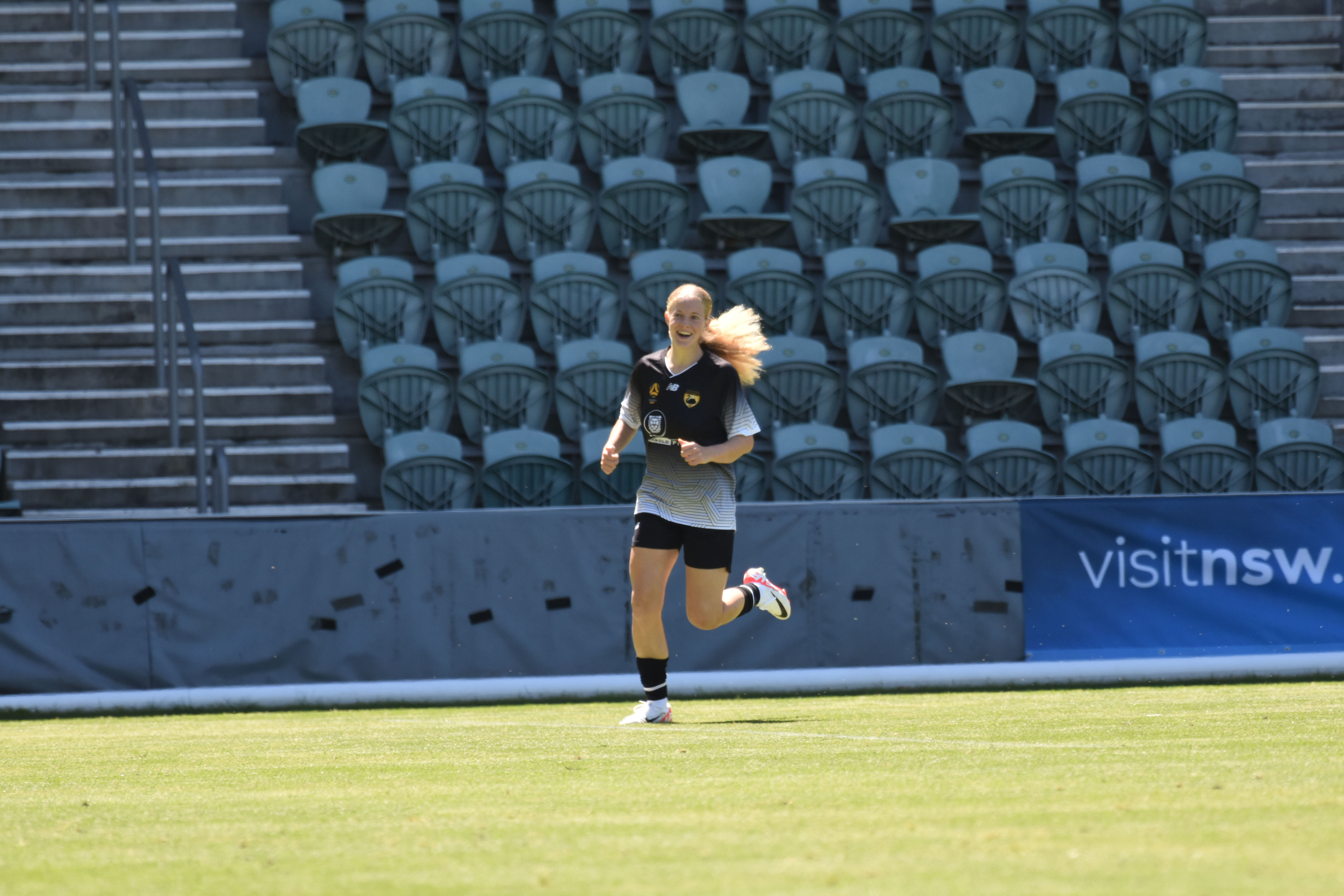Emily Garnett celebrates scoring a goal for Western Australia against Capital Football during the National Youth Championships 2023 Girls' Tournament Day at WIN Stadium.